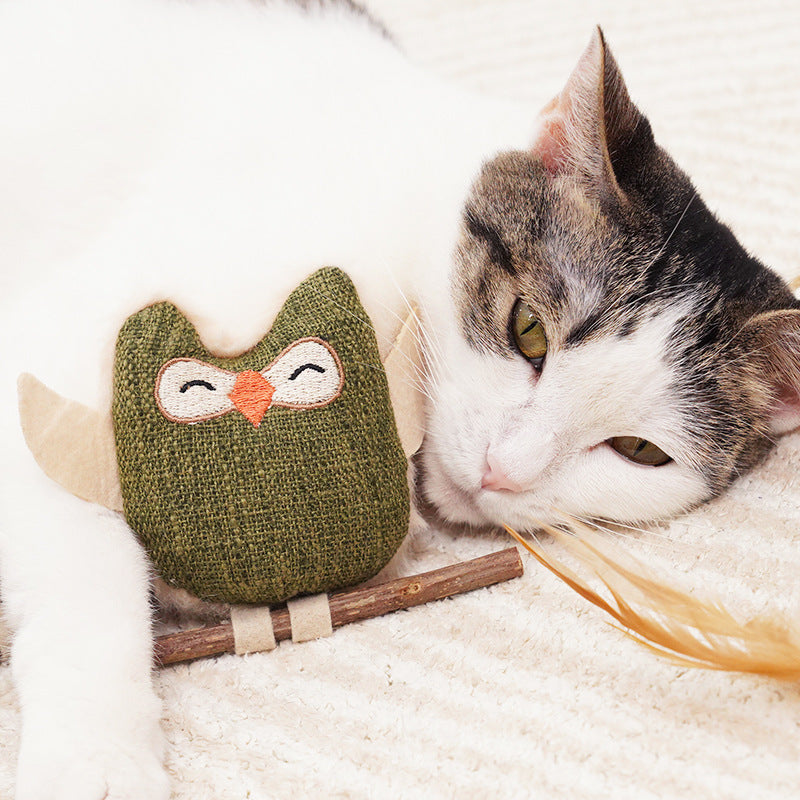 Amazon Cat Toys Self-Hi Catnip Feather Wood Polygonum Teeth Grinding Stick Teeth Cleansing and Bite-resistant Pet Supplies