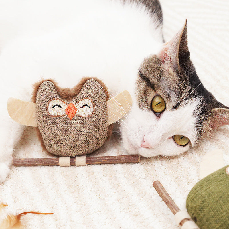 Amazon Cat Toys Self-Hi Catnip Feather Wood Polygonum Teeth Grinding Stick Teeth Cleansing and Bite-resistant Pet Supplies