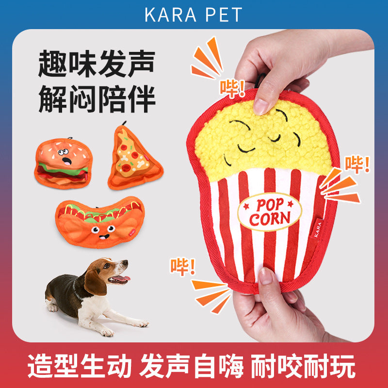 Cross-border dog toys are resistant to clenching and grinding teeth. They can relieve boredom and sound. Simulated burgers and French fries can't bite. Pet toys